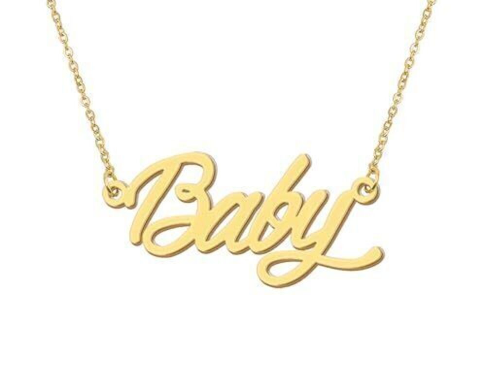 1814 18k Gold Plated Baby Name Necklace Message Word Stainless Steel